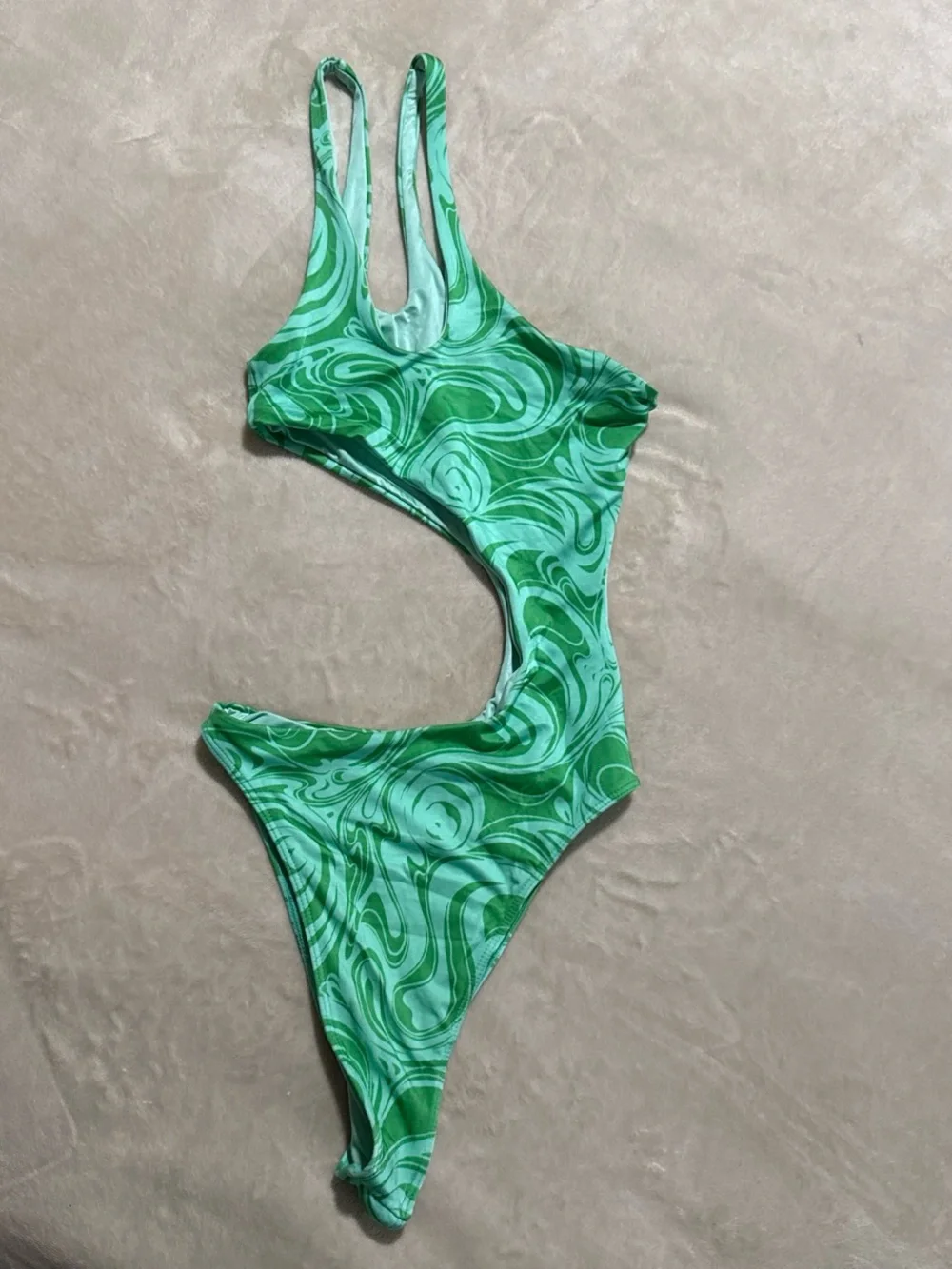 Frankie's Bikinis Green Swirl Cutout One-Piece Swimsuit